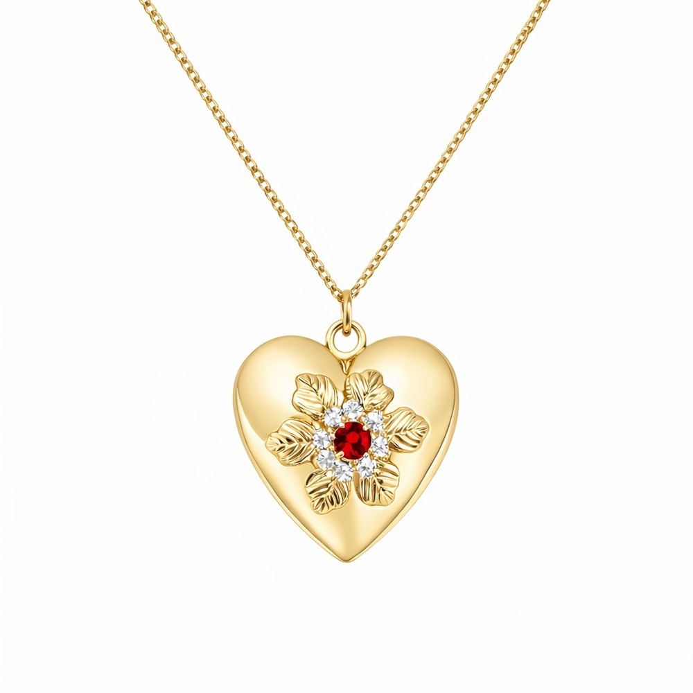 ⚜️ Gold Heart Pendant Necklace with Red Gemstone